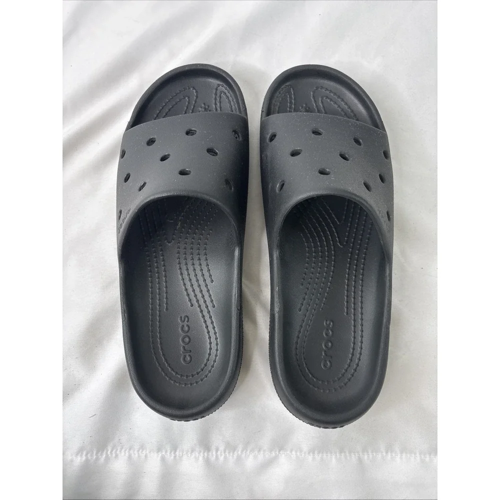 Crocs‎ Iconic Comfort Classic Slides Slip On Black Unisex Men's 8 Women's 10